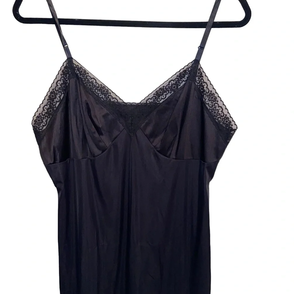 Vintage Vanity Fair Slip Under Dress Womens Size 38 Black Lace Nylon Retro Sexy